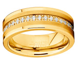 Men's Genuine Tungsten Black Wedding Band Eternity Ring Cubic Zirconia Comfort-Fit