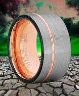 Tungsten Wedding Band Ring 12mm for Men Black & Rose Goldtone Pipe Cut