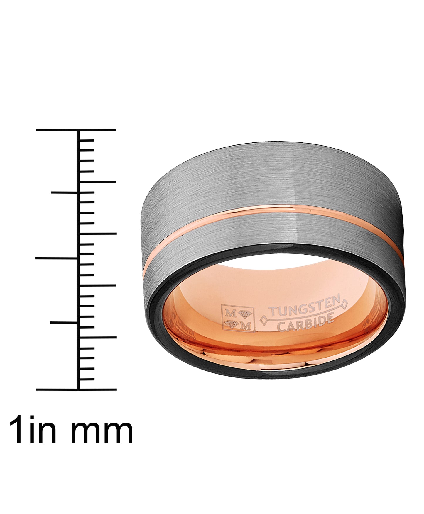 Tungsten Wedding Band Ring 12mm for Men Black & Rose Goldtone Pipe Cut