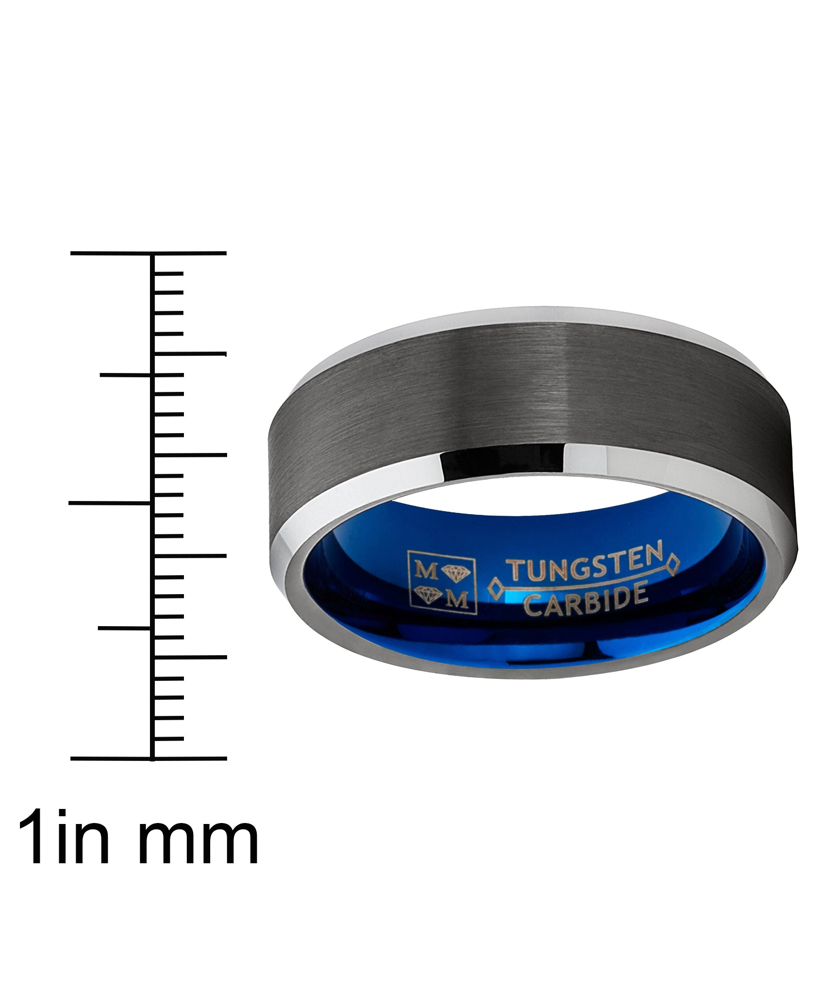 Tungsten Wedding Band Ring 8mm for Men's Blue and Gunmetal