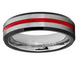 Tungsten Wedding Band Grooved Ring 6mm for Men's Black and Red