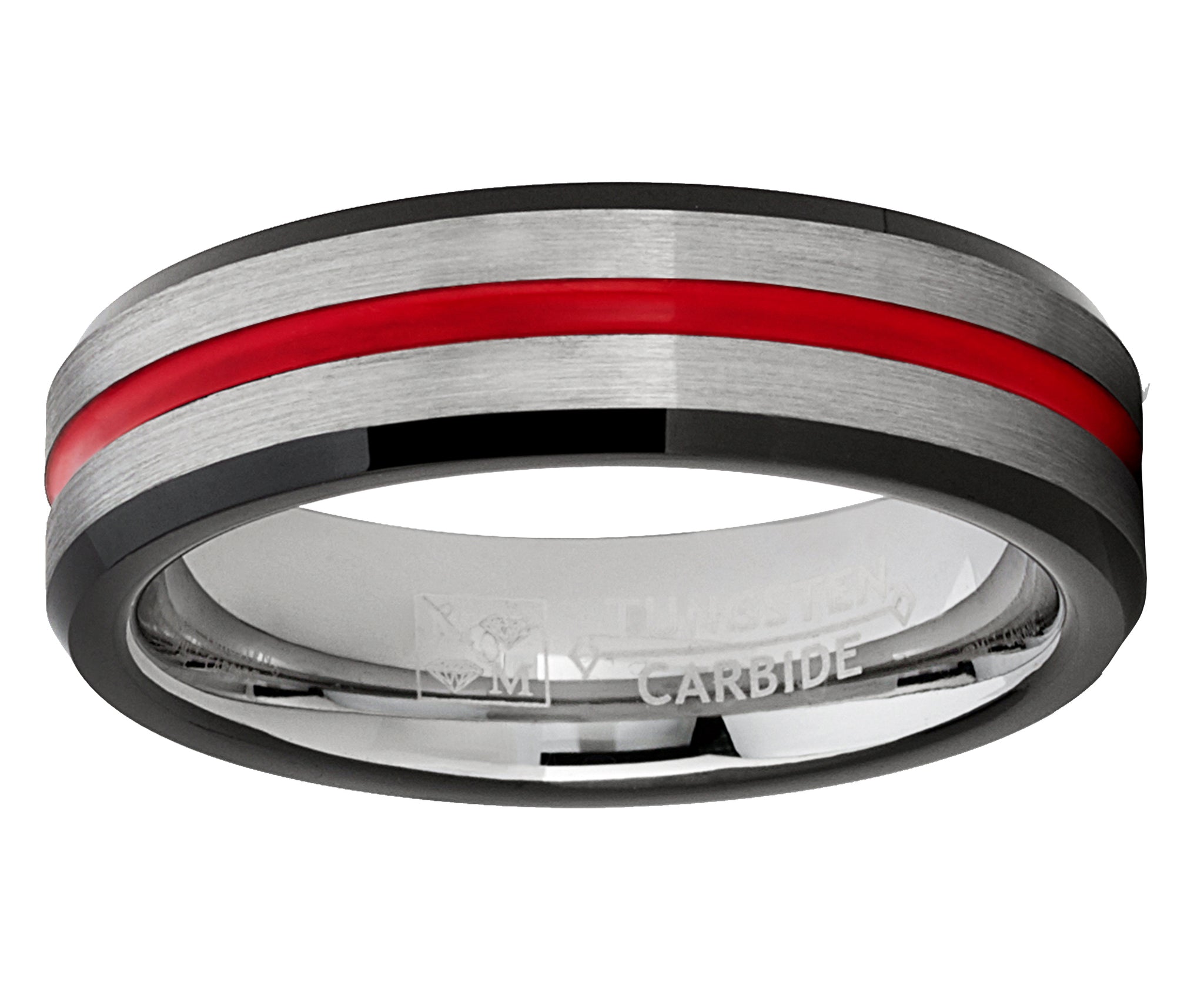 Tungsten Wedding Band Grooved Ring 6mm for Men's Black and Red