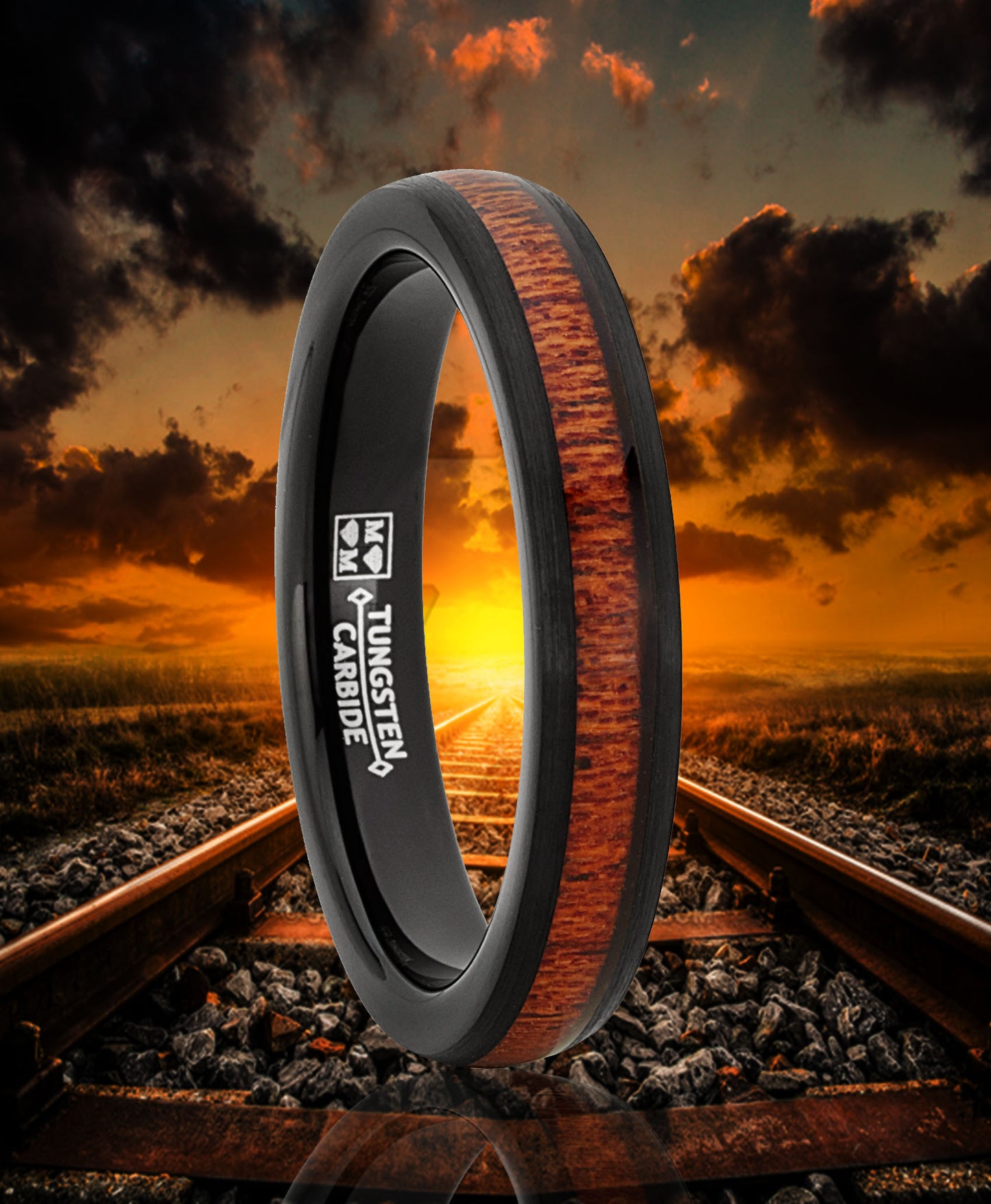 Men's Women's Black Tungsten Wedding Band Engagement Ring, Real Wood 4mm