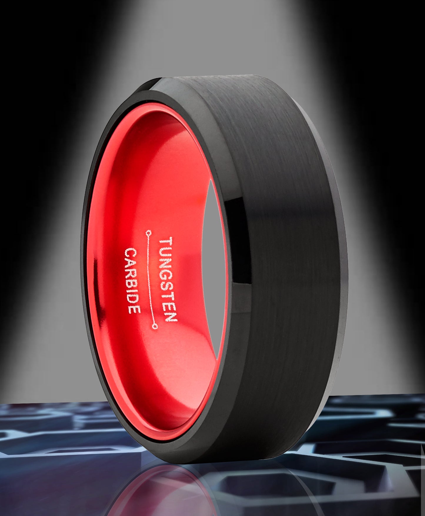Black Tungsten Wedding Band Men's Ring Interior Beveled Edge Brushed 8mm