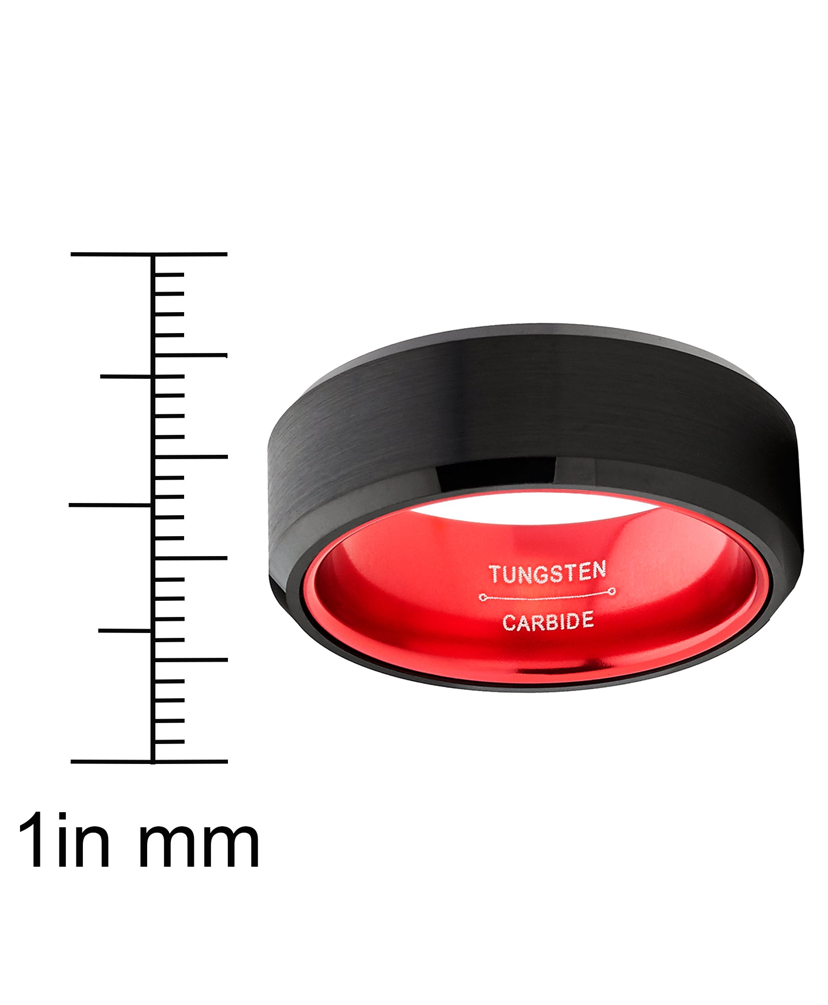 Black Tungsten Wedding Band Men's Ring Interior Beveled Edge Brushed 8mm