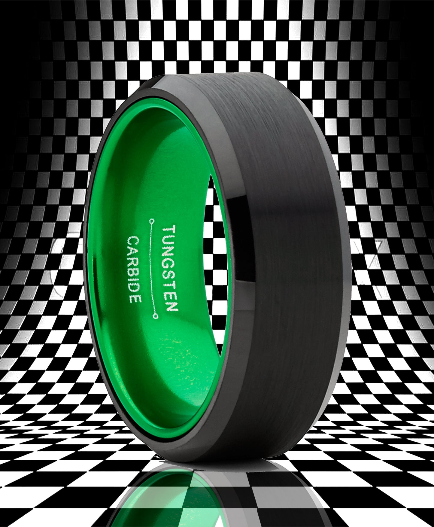 Black Tungsten Wedding Band Men's Ring Interior Beveled Edge Brushed 8mm