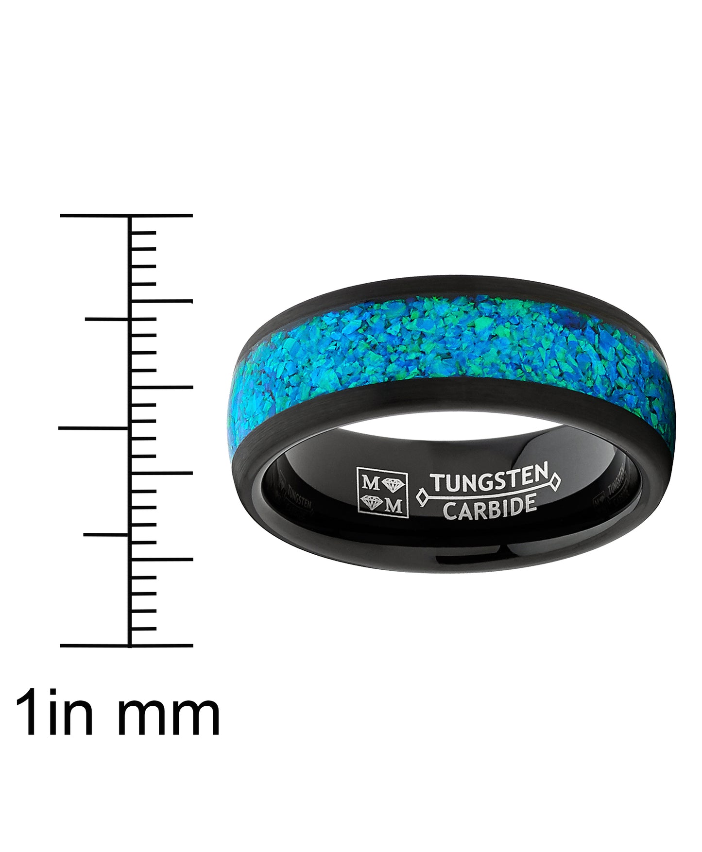 Men's Tungsten Wedding Band Engagement Ring Crushed Opal Inlay Black 8MM