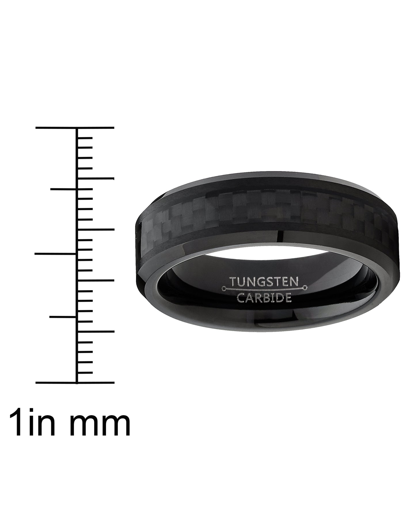 Women's Unisex Black Tungsten Carbide Wedding Engagement Ring Black Carbon Fiber Inlay 6MM