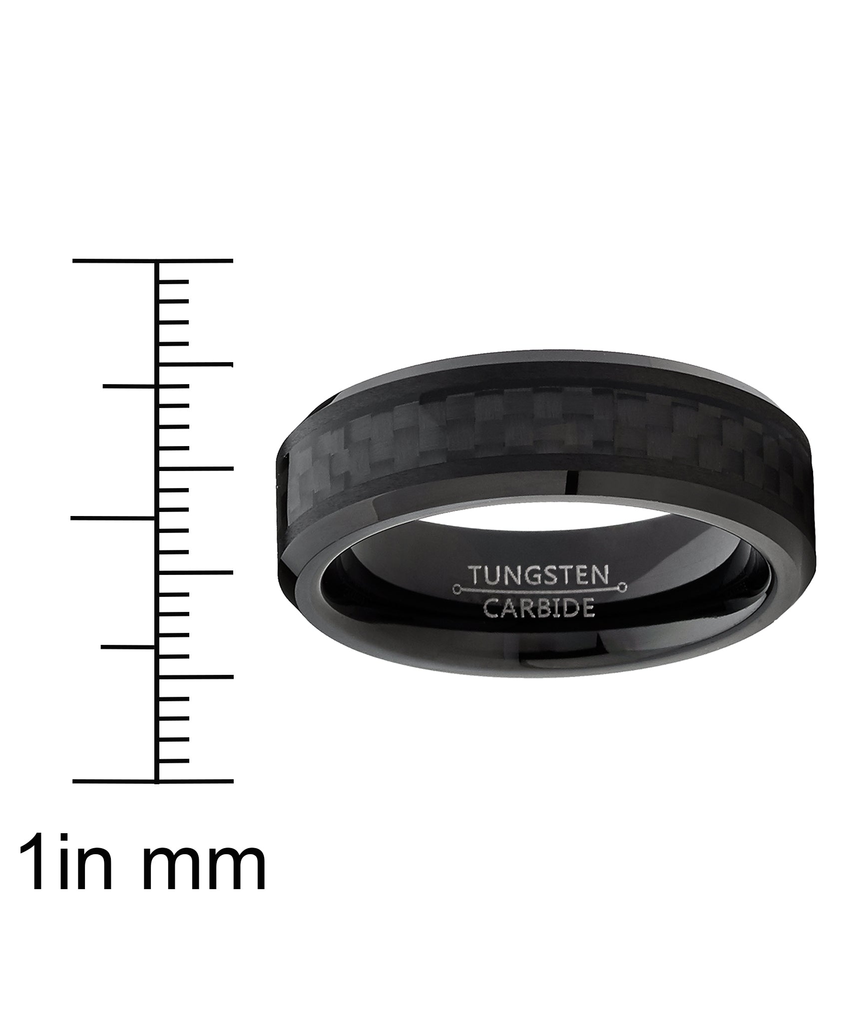 Women's Unisex Black Tungsten Carbide Wedding Engagement Ring Black Carbon Fiber Inlay 6MM