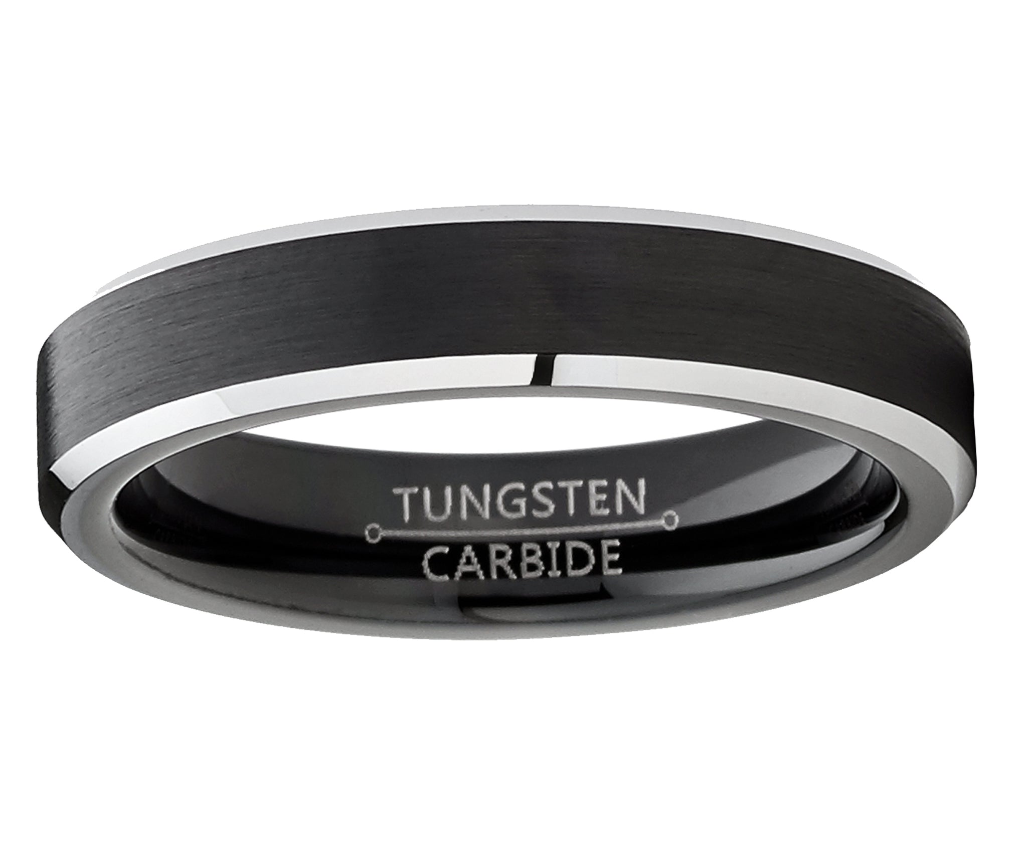 Men Women Wedding Black Tungsten Ring 4mm Matte Finish Beveled Polished Edge Comfort Fit