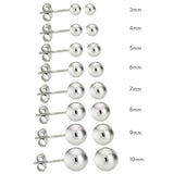 14K Solid White Gold Round Ball Stud Earrings Pushback