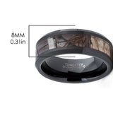 Black Tungsten Men's Hunting Camo Ring, Comfort Fit Band, 8mm Sizes 5 to 15