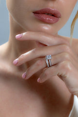 Womens 4.3 Carats Sterling Silver Bridal-Set Engagement Wedding Ring Cubic Zirconia 8MM