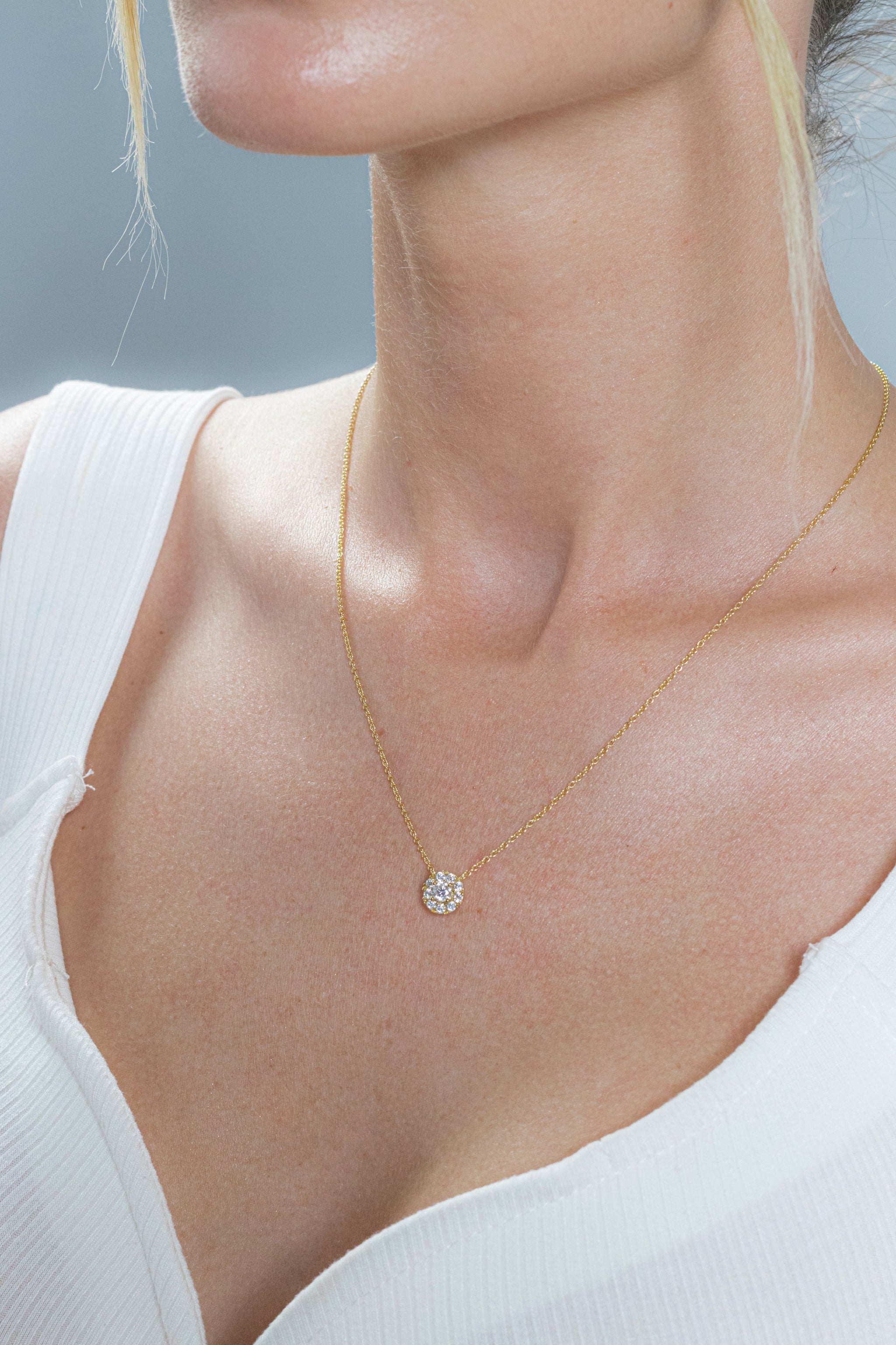 .50 Carat Round-Cut Moissanite Halo Pendant Necklace in 18K Yellow Gold Over Silver 16"-18