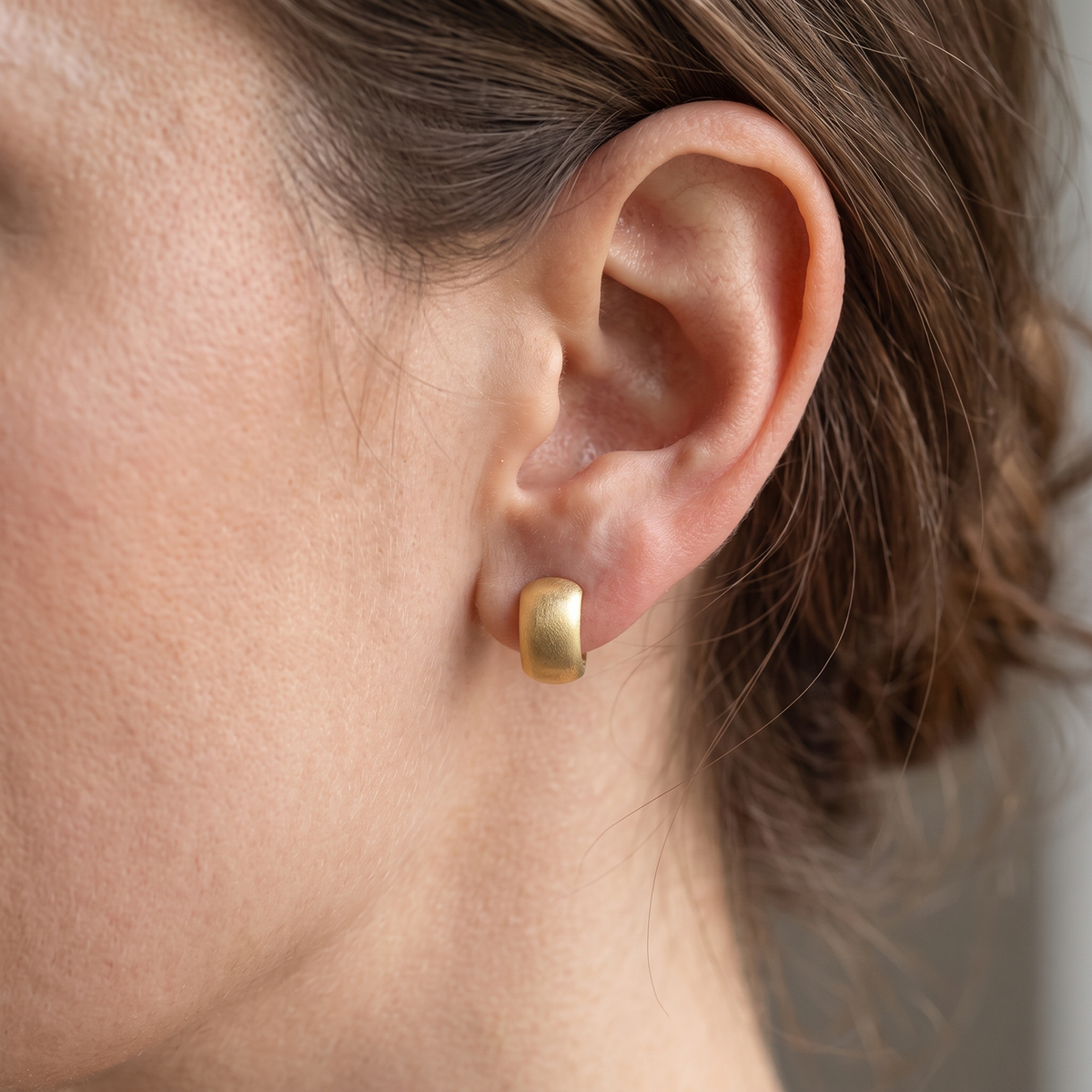 Metal Masters 14K Gold Plated Brushed Matte Curved Stud Earrings for Women 8MM
