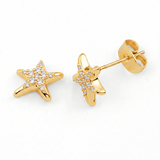 Metal Masters Womens 14K Gold Plated Dainty Layering Pearl and Starfish Duo Stack Stud Earrings Set Pushback
