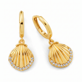 Metal Masters 14K Gold Plated Seashell Dangle Huggie Earrings for Women 10MM