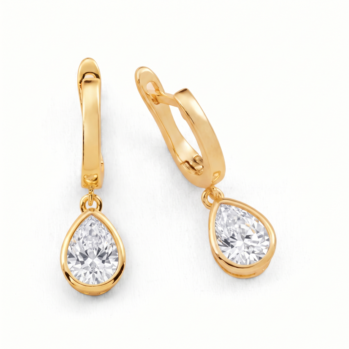 Metal Masters 14K Gold Plated Pear CZ Drop Huggie Hoop Earrings Dainty Sparkle
