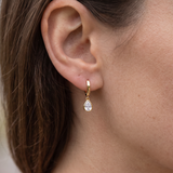 Metal Masters 14K Gold Plated Pear CZ Drop Huggie Hoop Earrings Dainty Sparkle