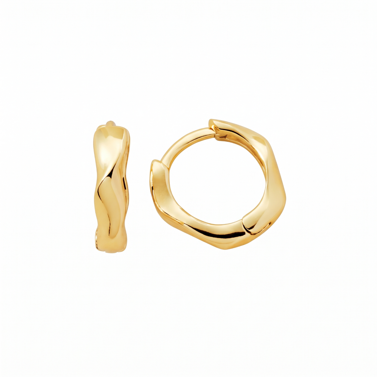 Metal Masters 14K Gold Plated Freeform Wavy Huggie Hoop Earrings Minimalist Stack