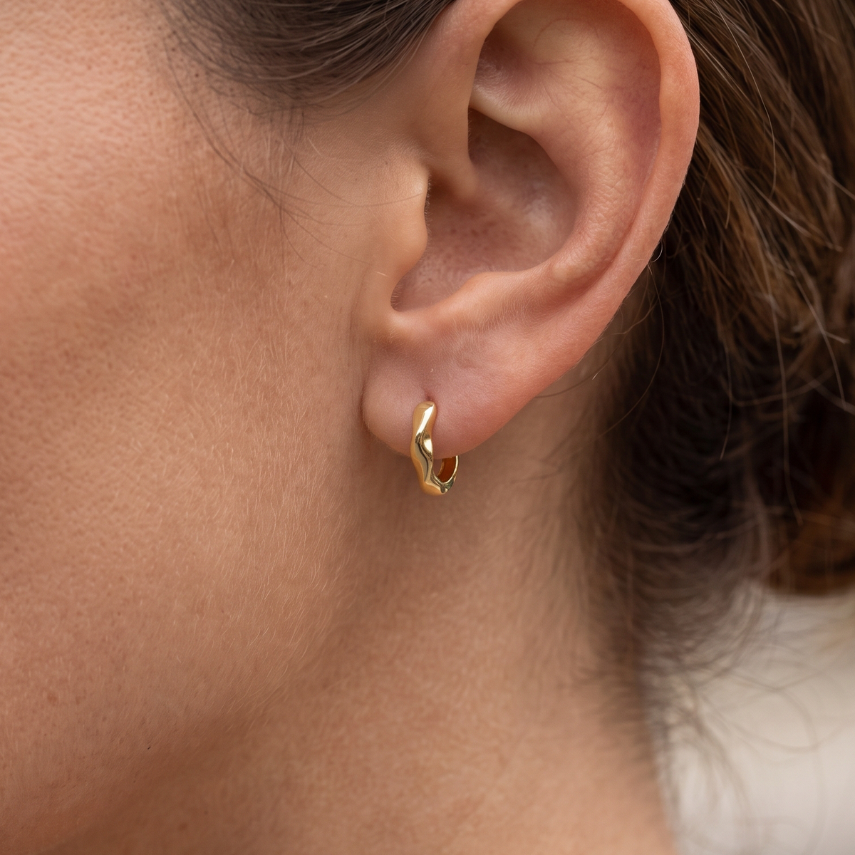 Metal Masters 14K Gold Plated Freeform Wavy Huggie Hoop Earrings Minimalist Stack