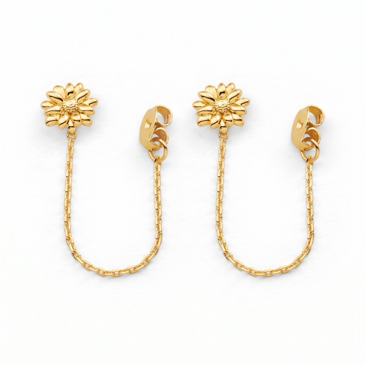 Metal Masters 14K Gold Plated Chained Daisy Stud Earrings Floral Chain Loop