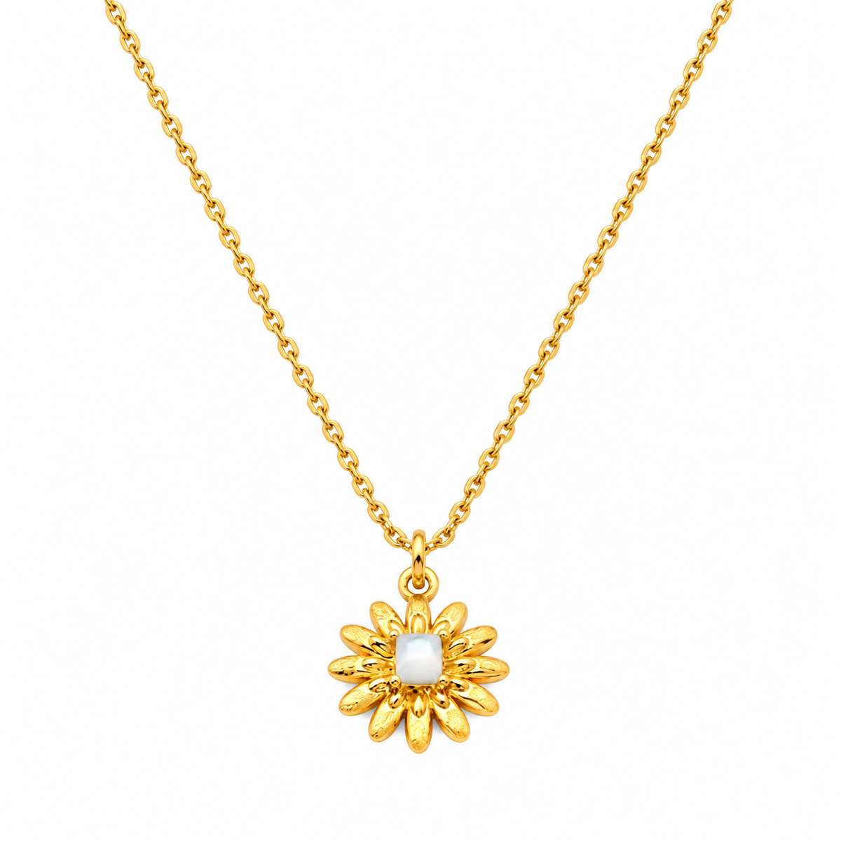 14K Gold Plated Daisy Flower Necklace for Women Waterproof with Adjustable 16-18 in Chain