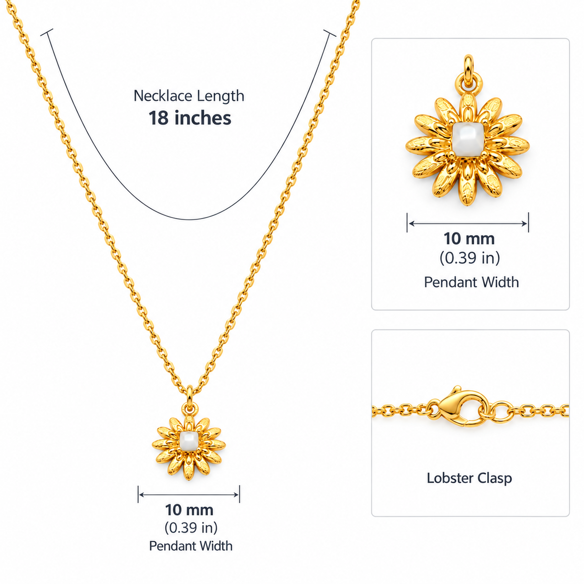 14K Gold Plated Daisy Flower Necklace for Women Waterproof with Adjustable 16-18 in Chain