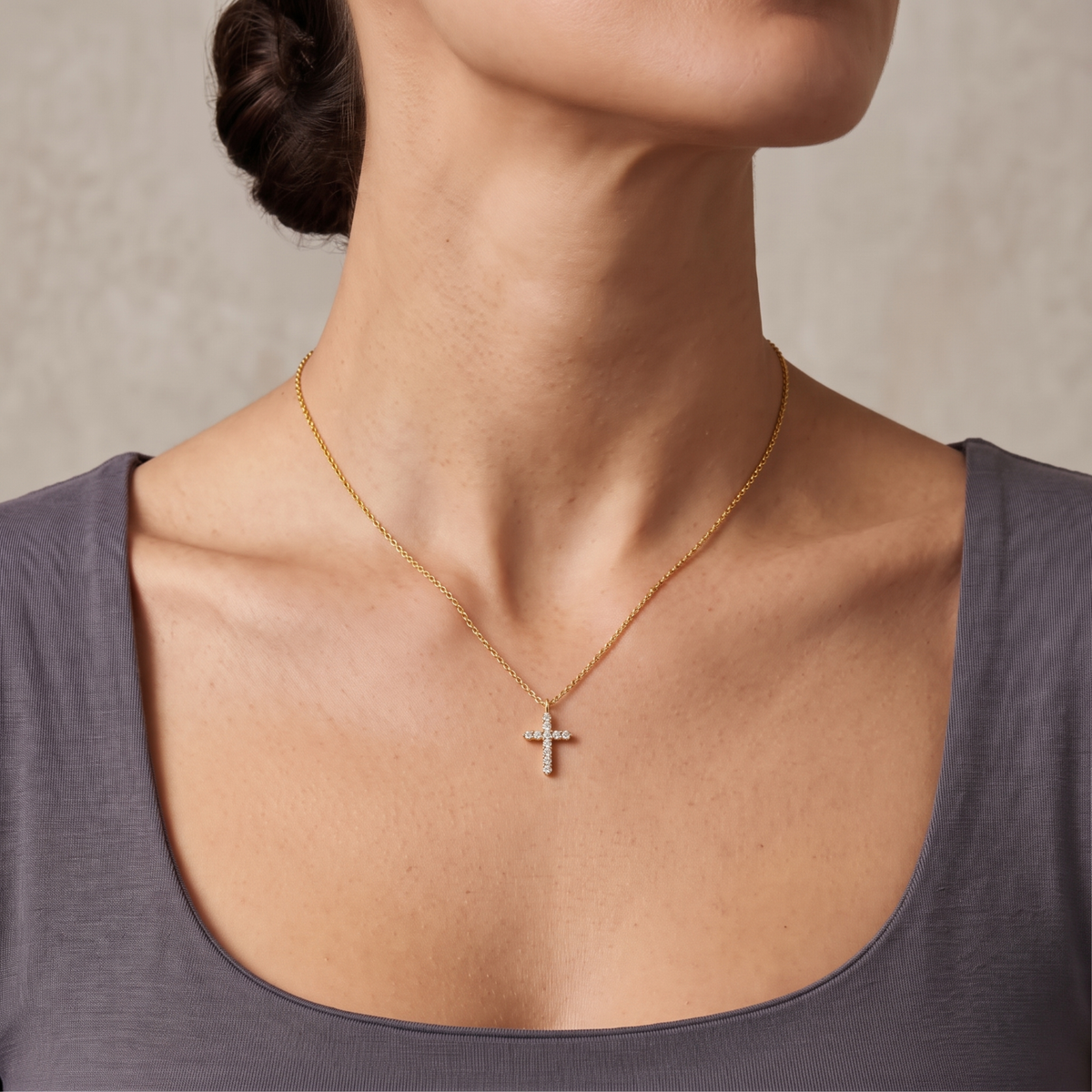 14K Gold Plated Cubic Zirconia Cross Faith Pendant Necklace for Women Waterproof Adjustable 16 to 18 in Chain