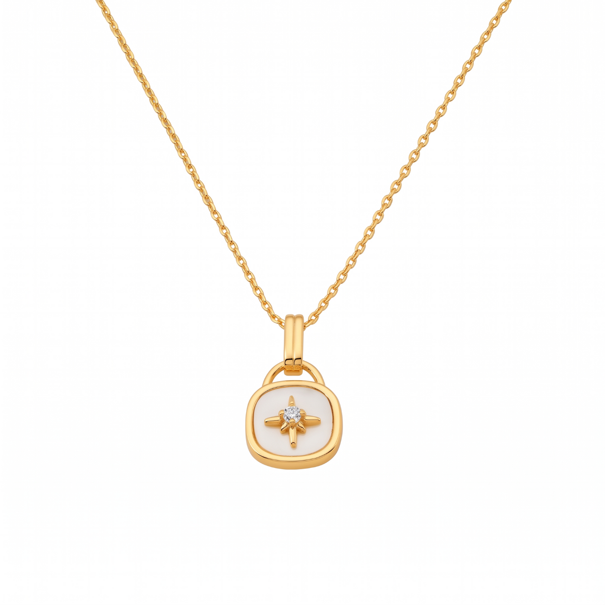 Dainty Mother of Pearl NorthStar Polaris Pendant Necklace for Women, 14K Gold Plated, Adjustable 16 to 18 in Chain