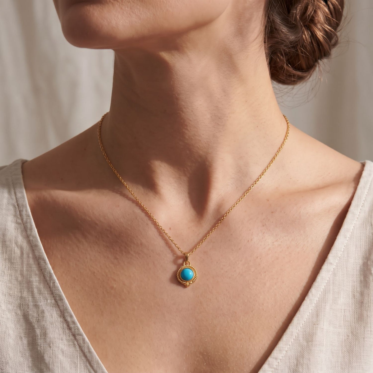 Metal Masters BoHo Cabochon Turquoise December Birthstone Pendant DaintyNecklace for Women, 14K Gold Plated, Adjustable 16 to 18 in Chain