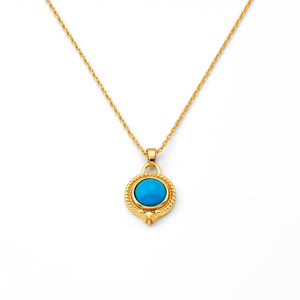 Metal Masters BoHo Cabochon Turquoise December Birthstone Pendant DaintyNecklace for Women, 14K Gold Plated, Adjustable 16 to 18 in Chain