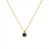 Metal Masters Dainty FreeForm Sapphire September Birthstone Pendant Necklace for Women, 14K Gold Plated, Adjustable 16 to 18 in Chain