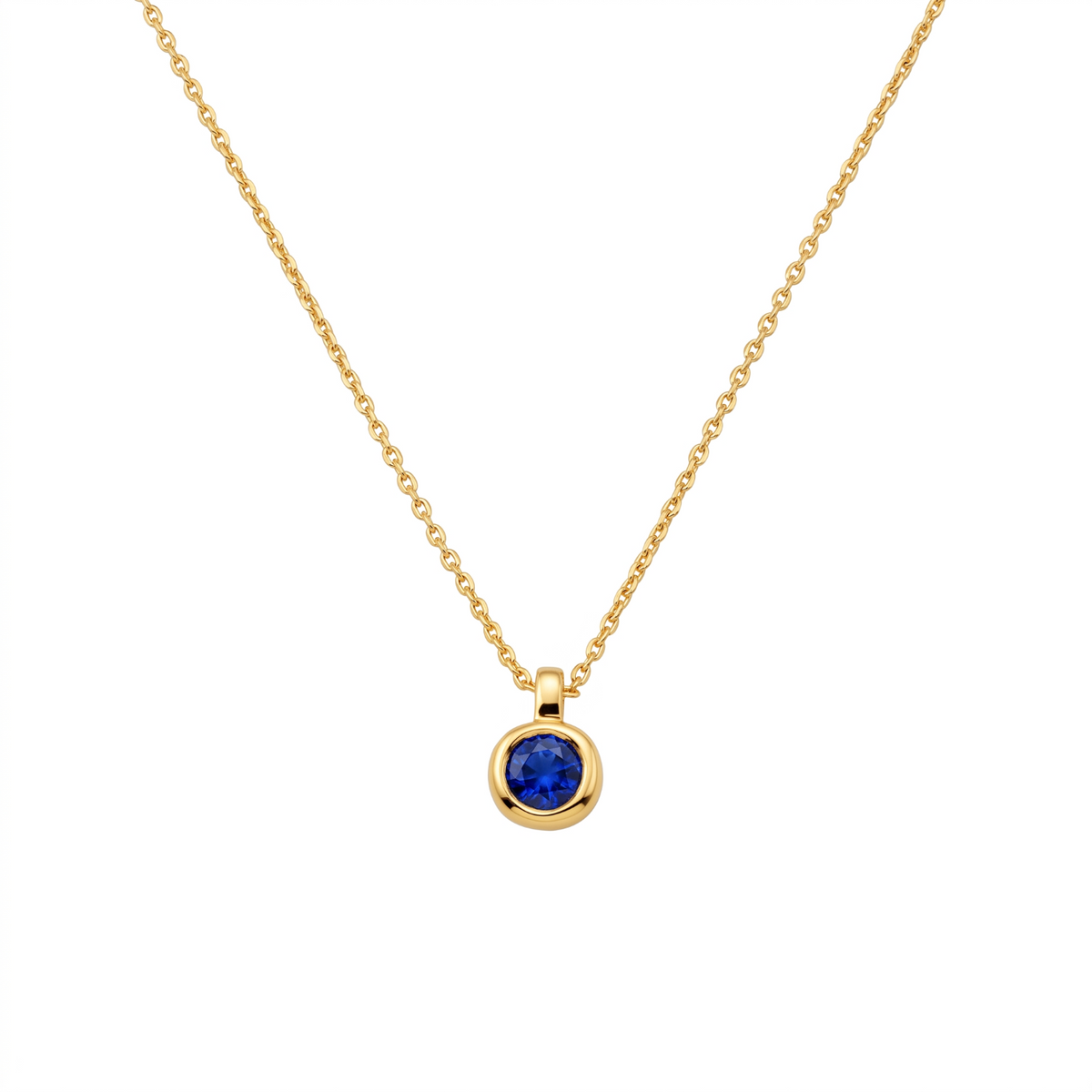 Metal Masters Dainty FreeForm Sapphire September Birthstone Pendant Necklace for Women, 14K Gold Plated, Adjustable 16 to 18 in Chain