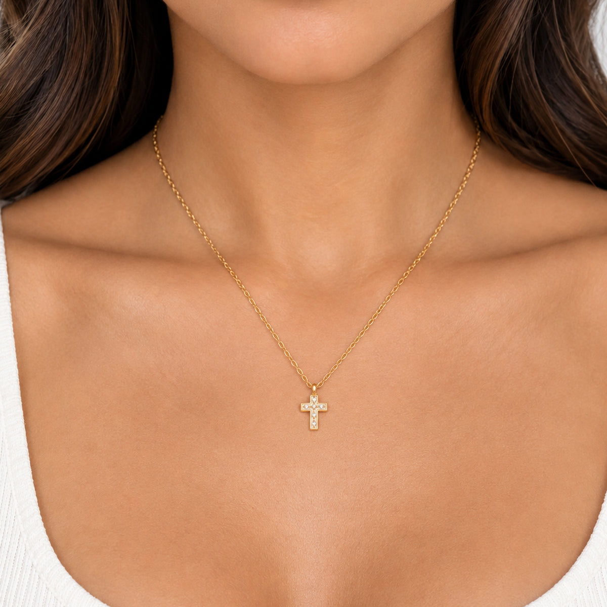 Metal Masters Dainty 14K Gold Plated Enamel Cross Pendant Necklace for Women, Adjustable 16 to 18 Inch Chain
