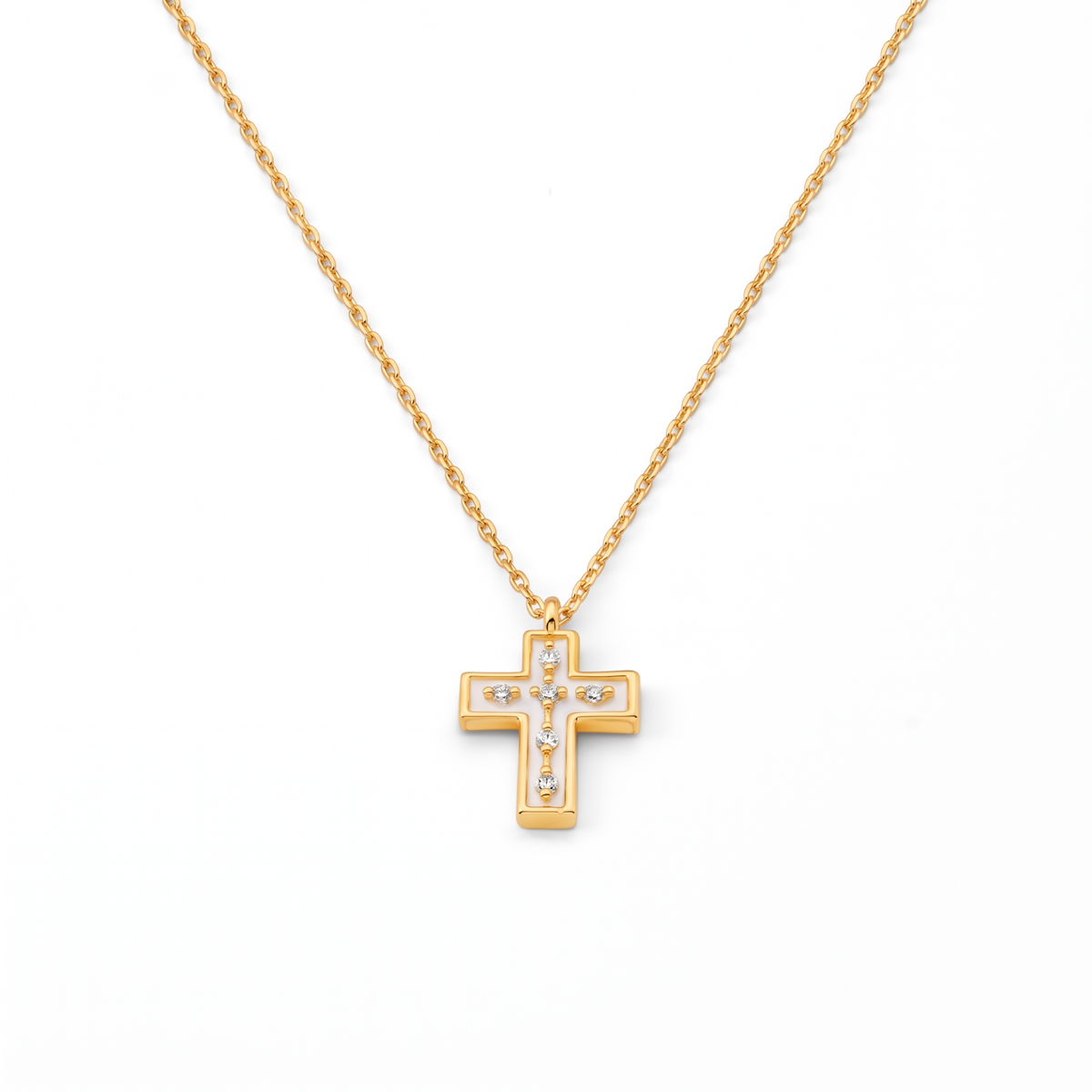 Metal Masters Dainty 14K Gold Plated Enamel Cross Pendant Necklace for Women, Adjustable 16 to 18 Inch Chain