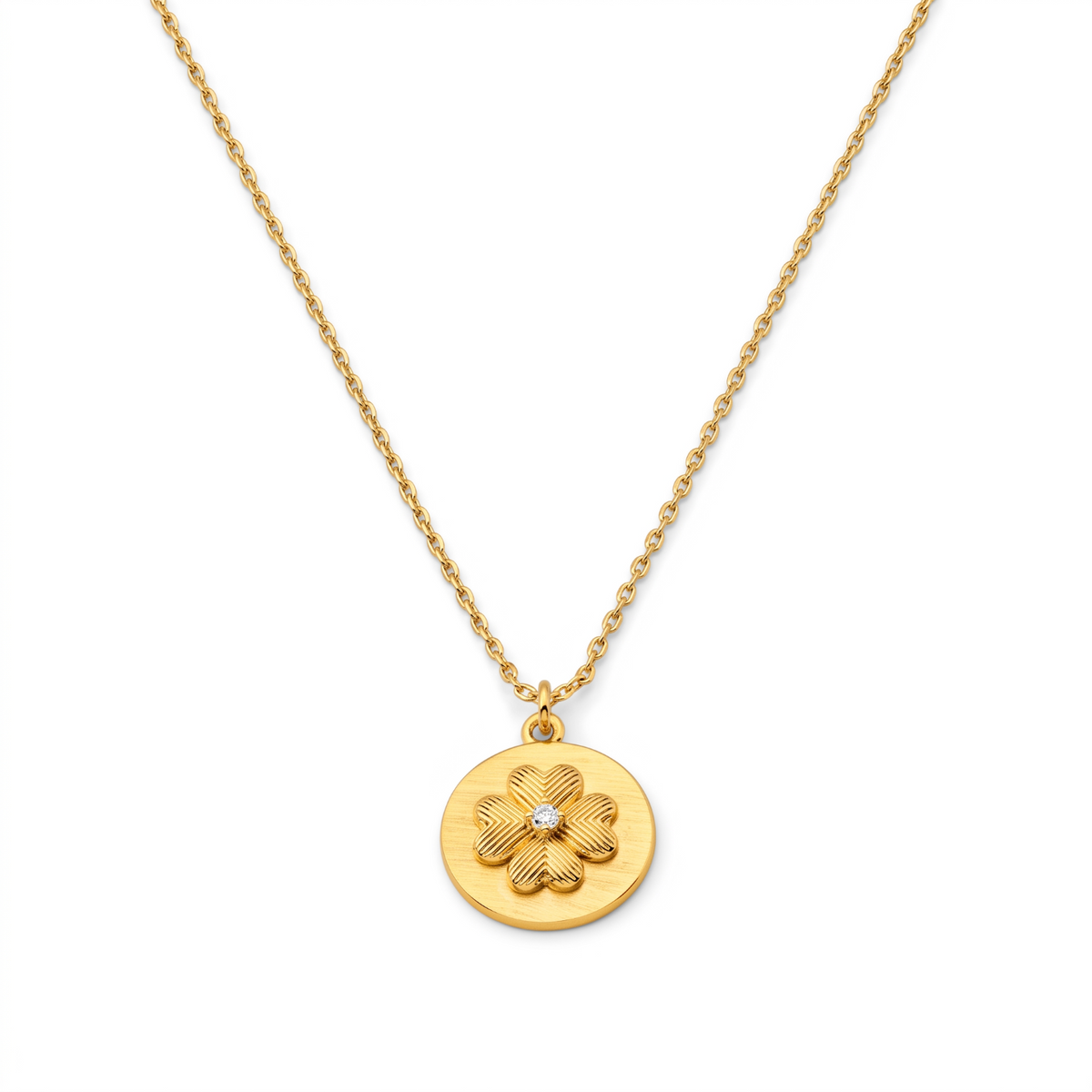 Metal Masters 14K Gold Plated Clover Necklace for Women, Dainty Satin Finish Clover Pendant with Adjustable 16 to 18 Inch Chain