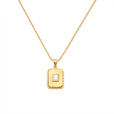 Metal Masters 14K Gold Plated Fluted Mother of Pearl Dog Tag Necklace for Women, Dainty Pendant Adjustable 16 to 18 Inch Chain