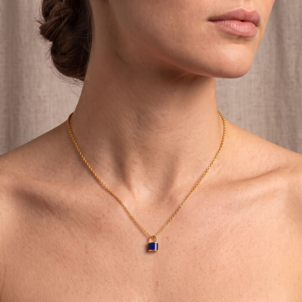 Metal Masters Dainty 14K Gold Plated Padlock Lapis Lazuli Pendant Necklace, Adjustable 16 to 18 Inch Chain