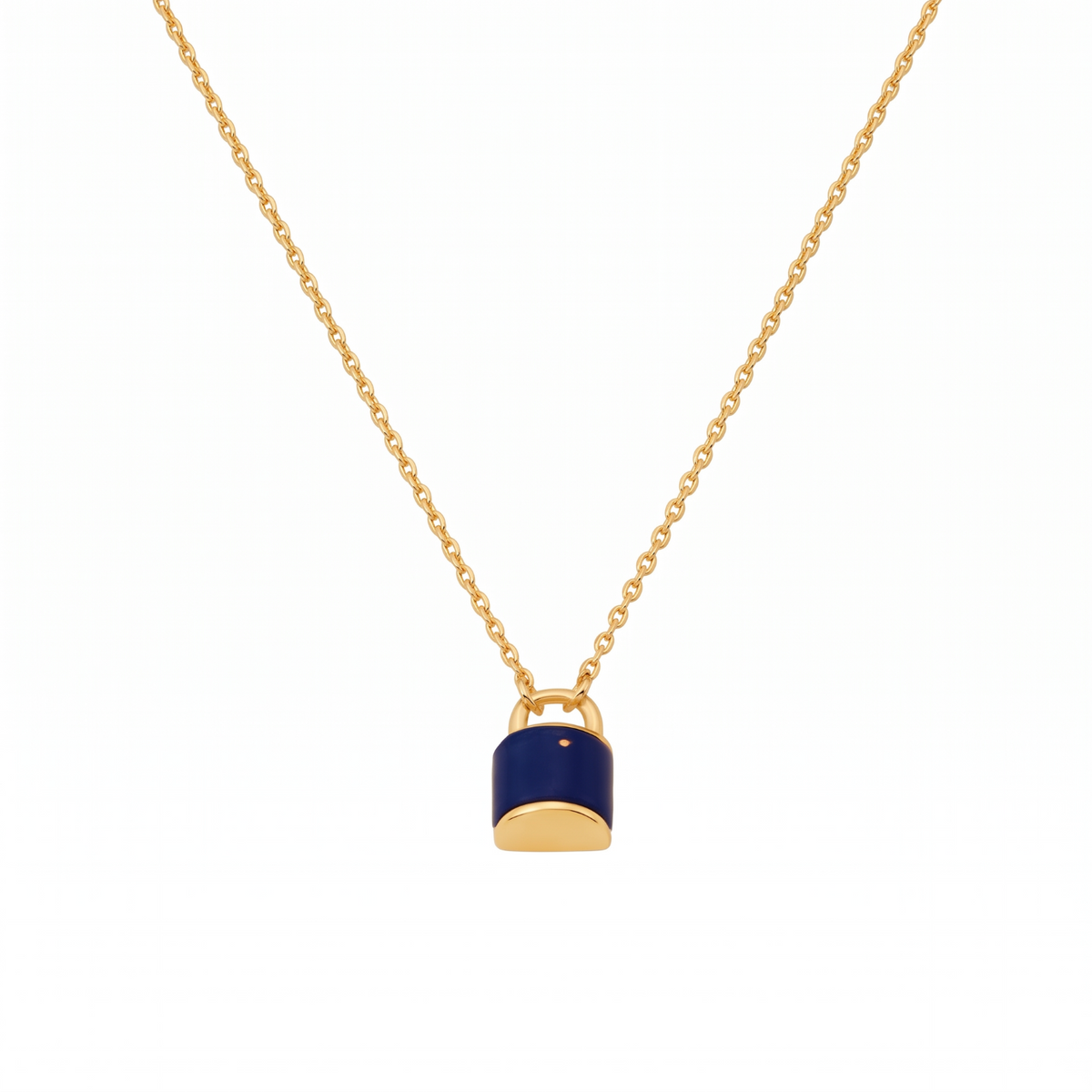 Metal Masters Dainty 14K Gold Plated Padlock Lapis Lazuli Pendant Necklace, Adjustable 16 to 18 Inch Chain