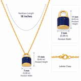 Metal Masters Dainty 14K Gold Plated Padlock Lapis Lazuli Pendant Necklace, Adjustable 16 to 18 Inch Chain