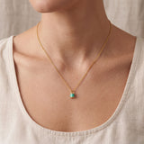 Metal Masters Dainty 14K Gold Plated Padlock Green Turquoise Pendant Necklace, Adjustable 16 to 18 Inch Chain