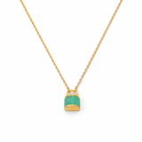 Metal Masters Dainty 14K Gold Plated Padlock Green Turquoise Pendant Necklace, Adjustable 16 to 18 Inch Chain