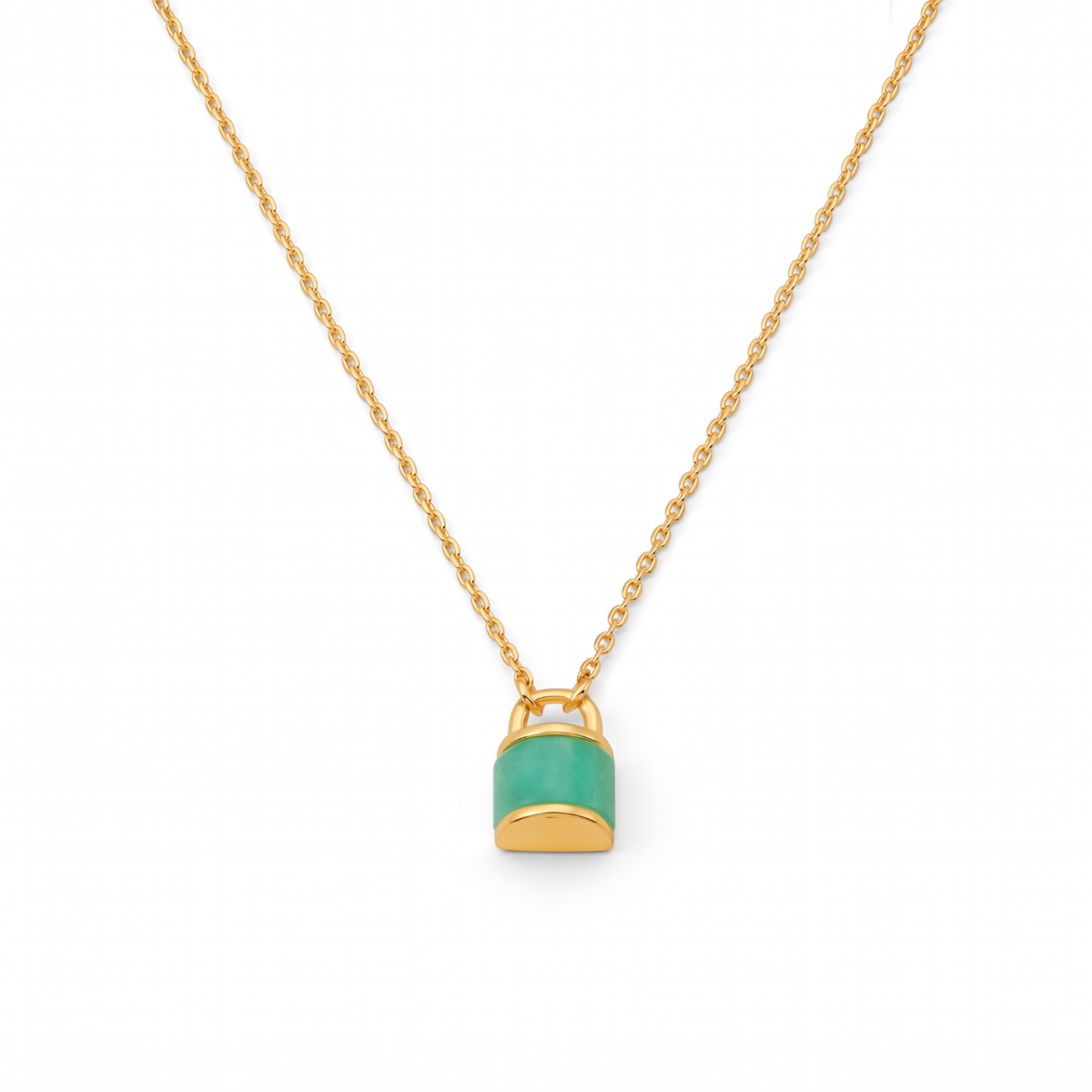 Metal Masters Dainty 14K Gold Plated Padlock Green Turquoise Pendant Necklace, Adjustable 16 to 18 Inch Chain