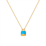 Metal Masters Dainty 14K Gold Plated Padlock Blue Turquoise Pendant Necklace, Adjustable 16 to 18 Inch Chain