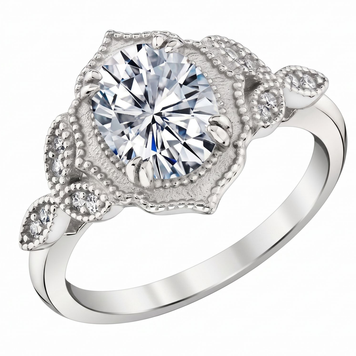 Metal Masters Womens 2.15 Carat Oval Moissanite Victorian Vintage Milgrain Engagement Ring 18K Gold Plated VVS D-Color