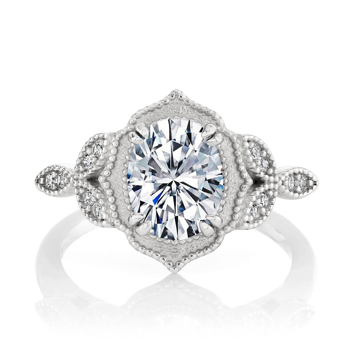 Metal Masters Womens 2.15 Carat Oval Moissanite Victorian Vintage Milgrain Engagement Ring 18K Gold Plated VVS D-Color
