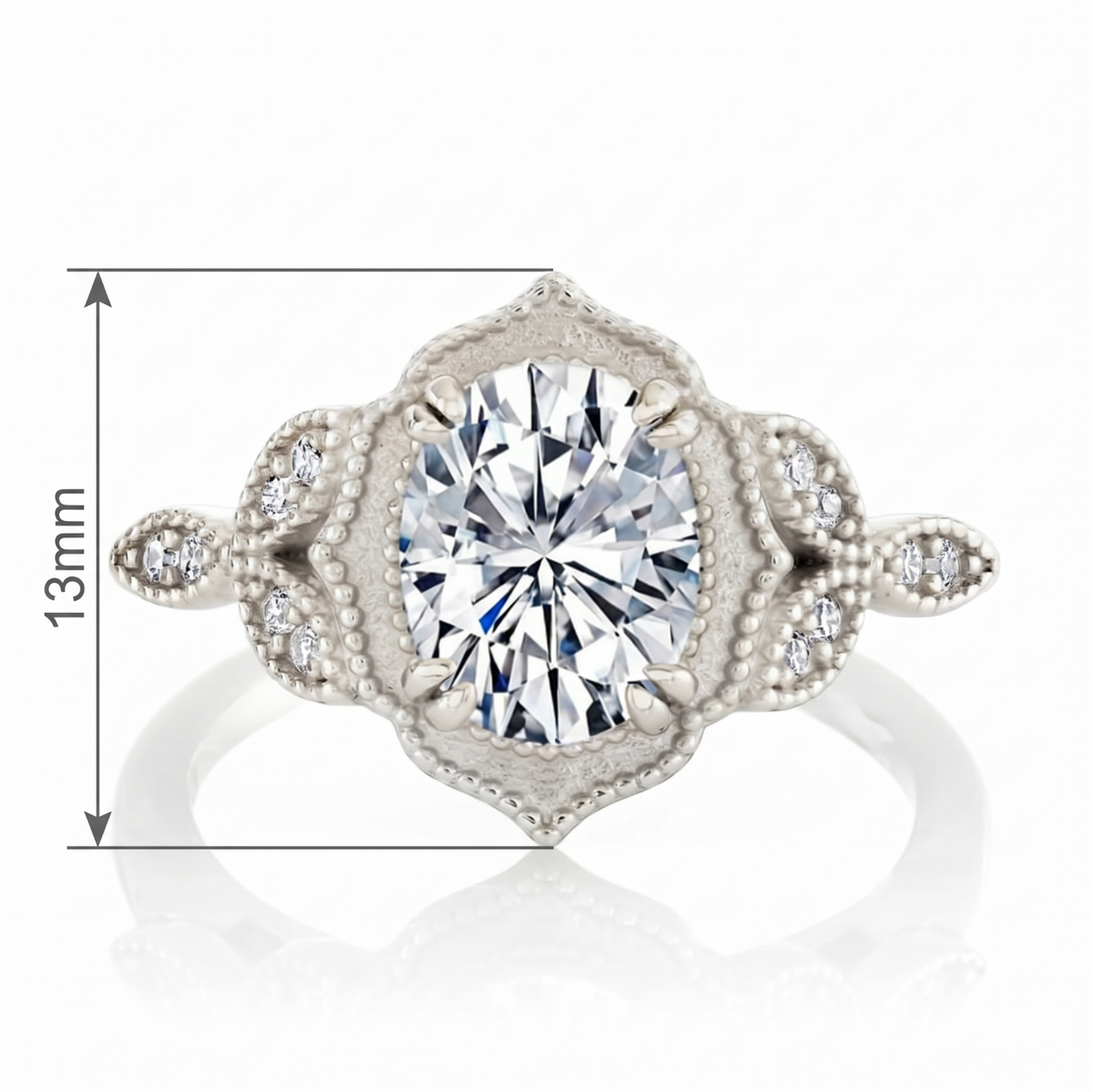 Metal Masters Womens 2.15 Carat Oval Moissanite Victorian Vintage Milgrain Engagement Ring 18K Gold Plated VVS D-Color