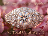 Metal Masters Womens 1.75 CTW Moissanite Vintage Engagement Band Ring 18K Gold Plated VVS D-Color Edwardian Milgrain Contoured
