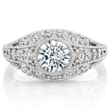 Metal Masters Womens 1.75 CTW Moissanite Vintage Engagement Band Ring 18K Gold Plated VVS D-Color Edwardian Milgrain Contoured